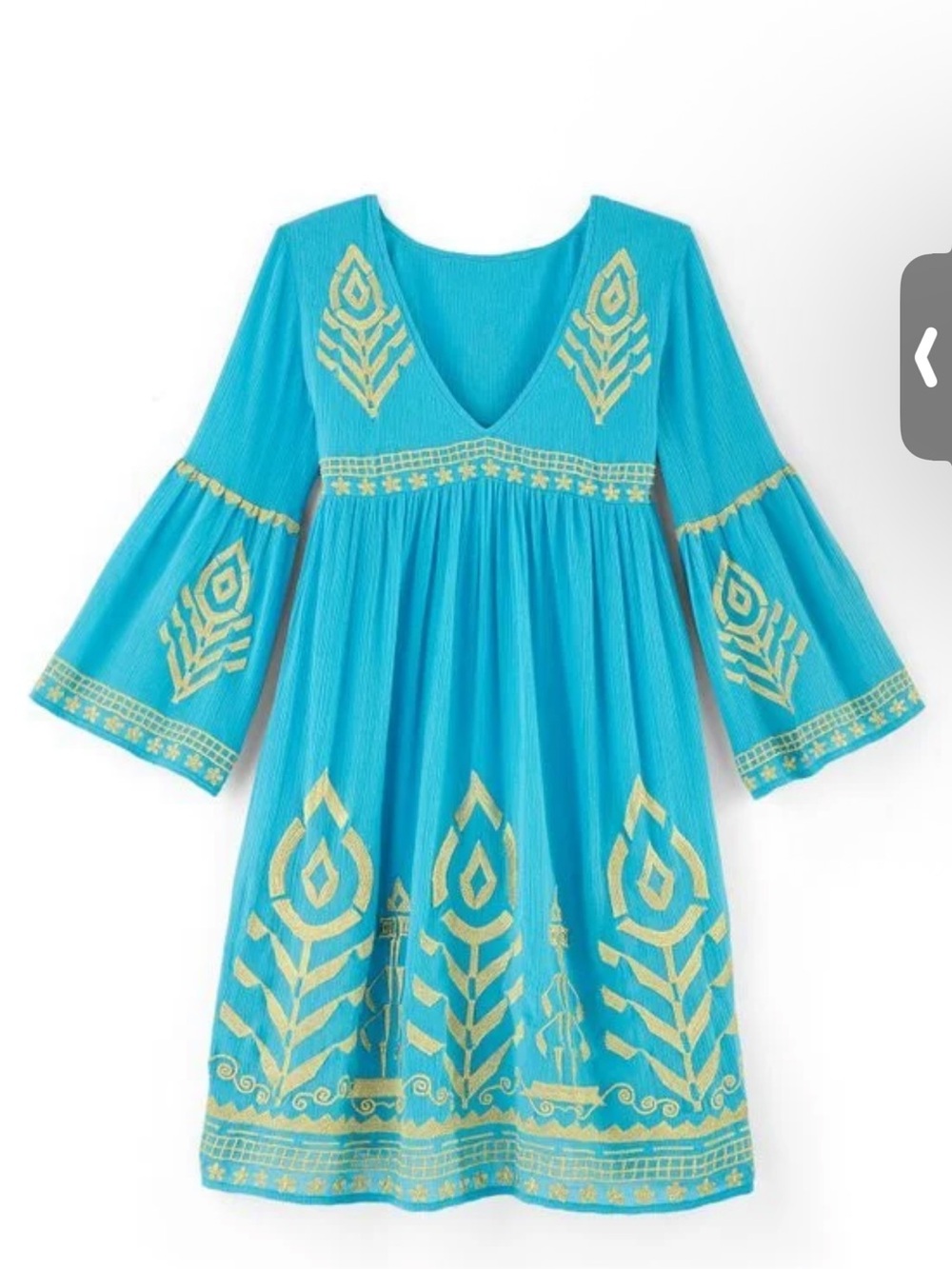 Soft Surroundings Zaneta Turquoise Gold Embroidered Gauze Dress Oversized M - Picture 3 of 6